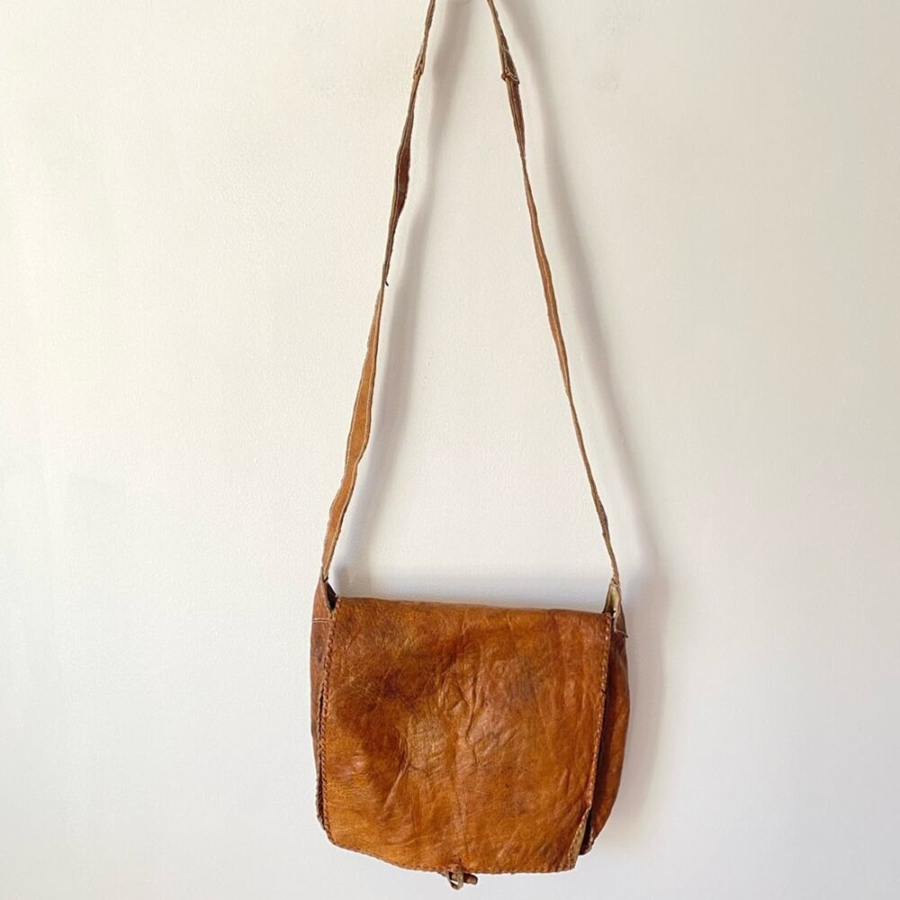 Vintage Brown Leather Saddle Bag Crossbody Rustic Cowboy Purse Bohemian